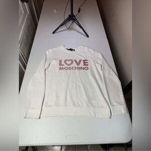 Love Moschino White Sweatshirt w/ Iridescent Foil Rainbow Heart - 10